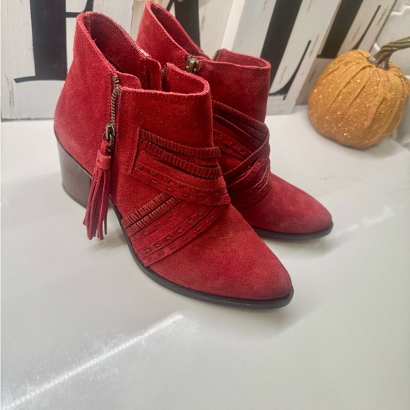 Buckle Shoes - Naughty Monkey Red Suede Tassel Ankle Booties – Women’s 7.5